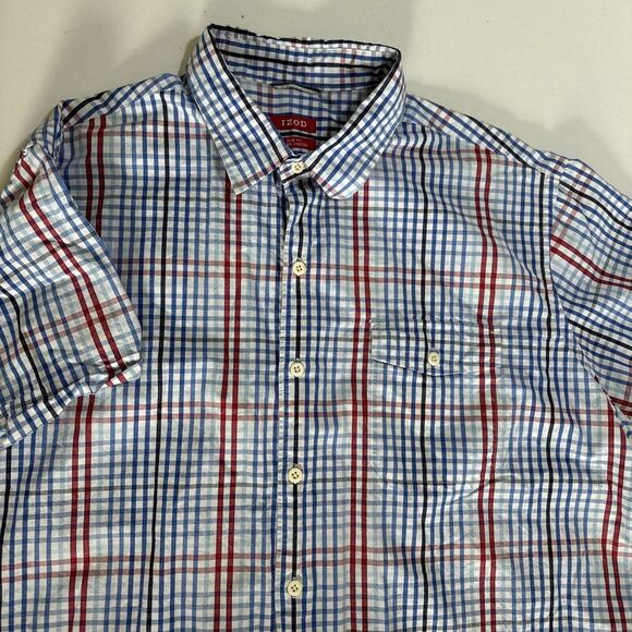 Izod Other - Izod Red Blue White Slim Fit XL Casual Button Down Pocket Shirt Large